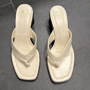 Zara leather block sandals in cream